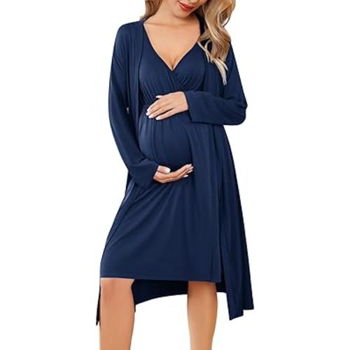 Ekouaer Maternity Nursing Gown and Robe Set Labor Delivery Nursing Nightgowns for Breastfeeding Pregnancy Clothes