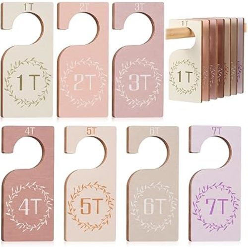 Patelai 7 Pcs Wooden Baby Closet Dividers for Clothes Organizer 1T to 7T Hanger Closet Dividers Nursery Organization for Home Baby Kids Newborn Infant Clothes (Earth Tone)