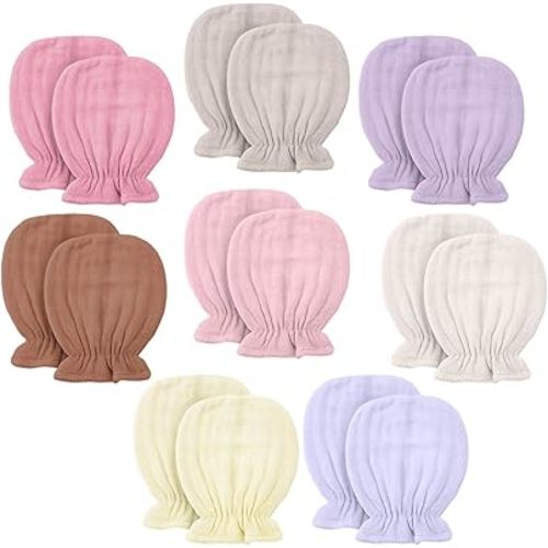 8 Pairs Baby Muslin Mittens 0-6 Months No Scratch Elastic Soft Breathable Newborn Gloves Bulk Cotton Mitt