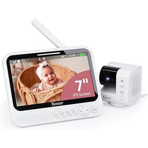 No WiFi Baby Monitor, 7" IPS Screen, 720p Baby Monitor with Camera and Audio, 5000mAh Battery, 1000ft Range, 6 Lullabies & 2 White Noise, VOX, Temperature Sensor, Night Vision, 2-Way Talk