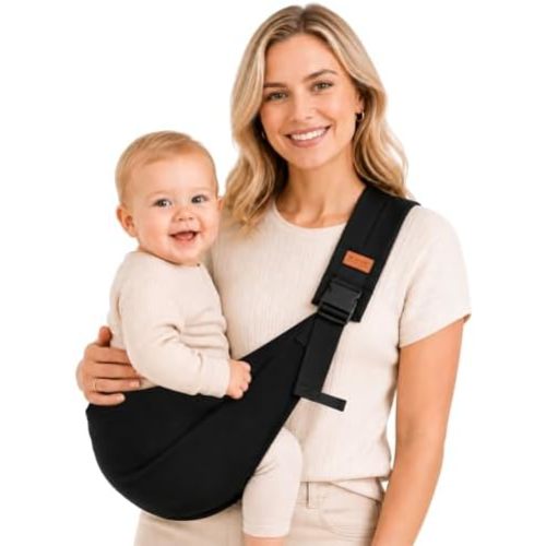 Baby Sling Carrier, Baby Carrier Newborn to Toddler with Adjustable Strap, Non-Slip Baby Half Wrapped Sling Hip Carrier 10-30lbs, Black