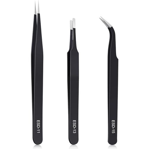 3PCS Precision Tweezers Set, Upgraded Anti-Static Stainless Steel of Tweezers, for Electronics, Soldering, Laboratory Work, Jewelry-Making, Model, Craft