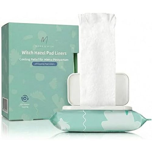 Mama & Wish Witch Hazel Pad Liners for Postpartum Care (24 Count) | Full-Length Cooling Perineal Pads Liner | Postpartum Essentials | Ice Pads Postpartum Liner - Witch Hazel Pads for Postpartum Care