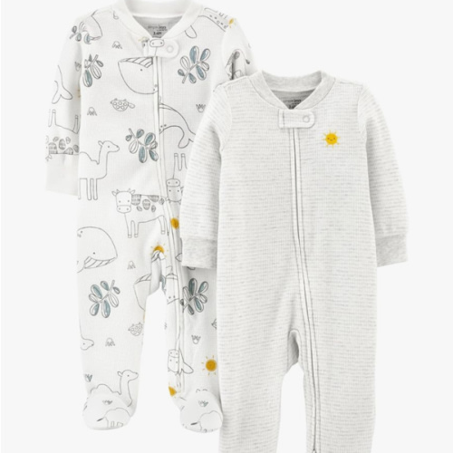 Simple Joys by Carter's unisex-baby 2-way Zip Thermal Footed Sleep and Play, Pack of 2