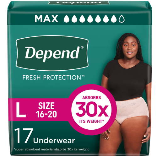 Depend Fresh Protection Incontinence Underwear for Women, Adult Diapers, L, 17 Count HSA/FSA Eligible