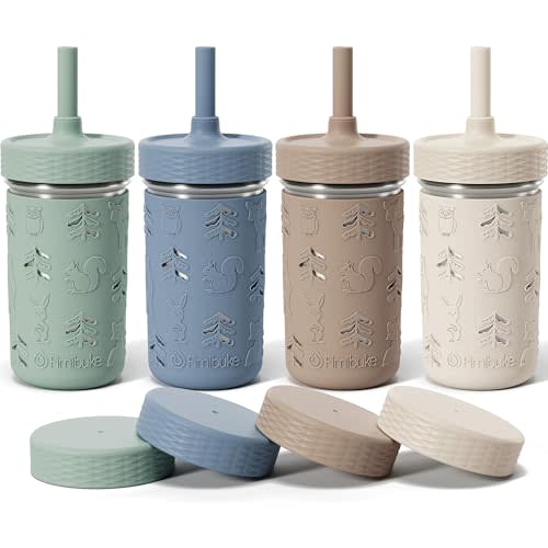 Fimibuke Toddler Cups Spill Proof, 12 OZ Stainless Steel Sippy Cups for Kid | Tumbler with Lid, Removable Silicone Straw & Sleeve, BPA Free Dishwasher Safe Girls Boys Water Bottle Snack Container
