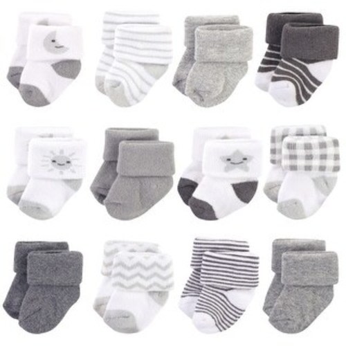 Hudson Baby Infant Unisex Cotton Rich Newborn and Terry Socks, Moon, 0-3 Months - Moon