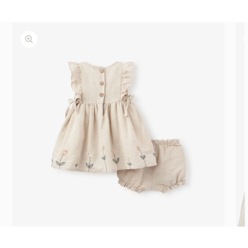 Natural Linen Floral Embroidered Dress w/ Bloomer – Elegant Baby