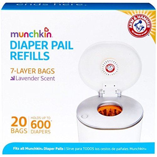 Munchkin® Arm and Hammer Diaper Pail Snap, Seal and Toss Refill Bags, Holds 600 Diapers, White 20 Count - 20 Pack