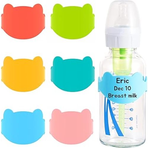 Silicone Baby Bottle Labels for Daycare, Write and Reusable Waterproof Daycare Label for Baby Bottle, Pack of 6