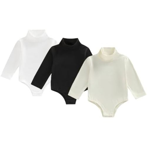 Unisex Baby Long Sleeve Bodysuit Turtleneck Solid Color Basic Bodysuit Shirt Newborn Essentials Clothes Boys Girls