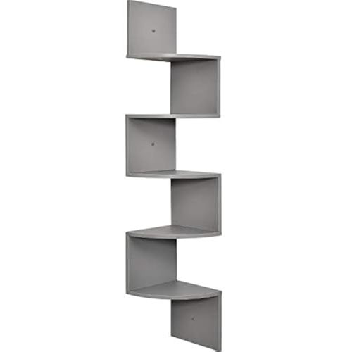 Greenco Corner Wall Shelf, 5 Tier Floating Shelves for Bedrooms and Living Rooms, Boys Room Decor, Teen Decor, Gray Finish