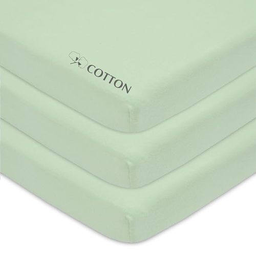 American Baby Company 3 Pack 100% Natural Cotton Fitted Mini Crib Sheets 38" x 24" - Soft & Breathable Small Nesting Portable Sheets, Fits Pack N Play Mattresses, Celery, for Boys & Girls