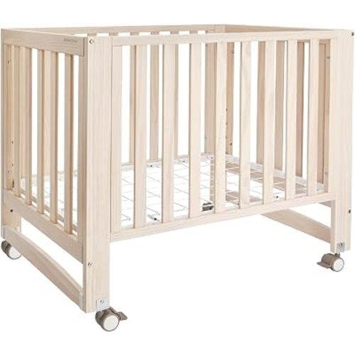 MAMAZING EvoNest 6-in-1 Convertible Baby Mini Crib with Wheels, GREENGUARD Gold Certified, 4 Adjustable Mattress Heights, 100% New Zealand Pine Wood, Portable Crib for Small Spaces, Washed Natural