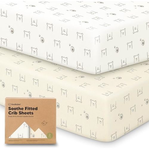 KeaBabies 2-Pack Organic Crib Sheets for Boys, Girls - Fitted Crib Mattress Sheet Neutral, Breathable Jersey Cotton Cover for Baby Bed, Toddler Mattress, Soft & Cute Prints (Bumble Bear)