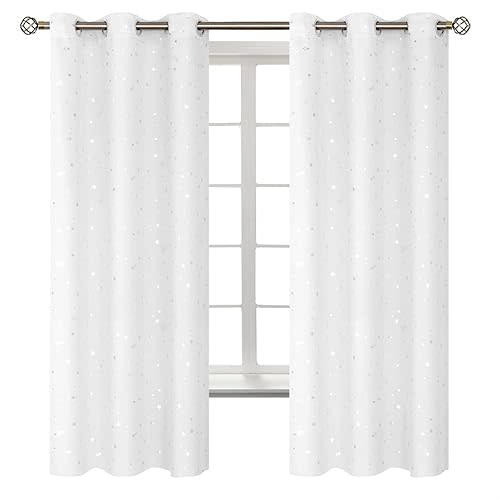 BGment Kids Blackout Curtains for Bedroom - Grommet Thermal Insulated Silver Star Print Room Darkening Curtains for Living Room, Set of 2 Panels (42 x 63 Inch, White)
