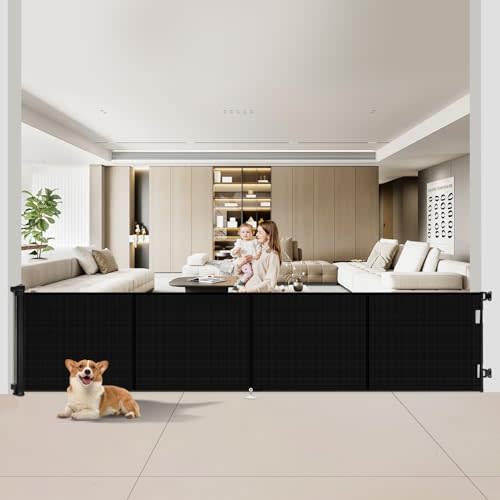 Miumoon 200 inch Retractable Baby Gates 42 inch Tall, Retractable Gate with Reinforced Strip Design to Prevent Crawling Through, 16 FT Outdoor Retractable Gates, Extra Wide Retractable Gate for Garage