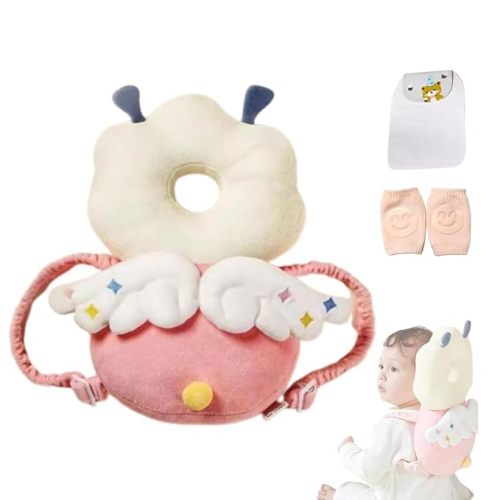 Baby Head Protector Backpack, Toddler Baby Head Protection Backpack with Baby Knee Pads Alarm Function for Walking & Crawling, Soft, Breathable and Wearing Safety Baby Head Protector (Pink Fairy)