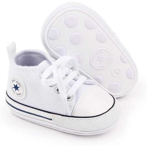 Unisex Baby Boys Girls Shoes, Newborn Infant Non-Slip Canvas Denim High Top Sneakers, Toddler First Walkers Shoes