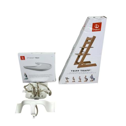 Stokke Tripp Trapp High Chair with Baby Set and Tray, White, White