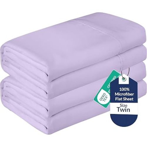Royale Linens 2 Pack Bulk Flat Sheet Set - Top Sheets - Soft 1800 Microfiber - Wrinkle & Stain Resistant - for Hotel, Massage Table, Hospital, Dorm - Twin Flat Sheet Sold Separately (Twin, Lavender)