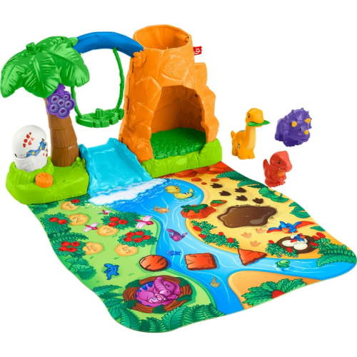 Fisher-Price Little People Dinosaur Village & Play Mat Toddler Playset, 3 Toy Figures
