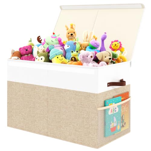 Large Toy Storage Box with Lid Upgraded Toy Storage Chest Organizer with Divider Foldable Toy Bin for Kids Boys Girls Playroom Nursery Bedroom (25"x13"x16")