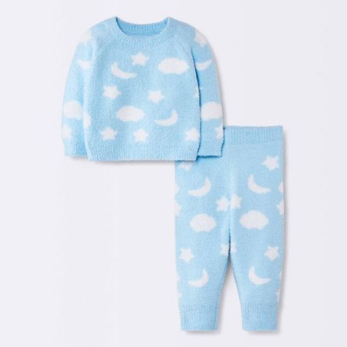 Baby Boys' 2pc Moon and Stars Chenille Sweatshirt and Jogger Pants Set - Cloud Island™ Blue