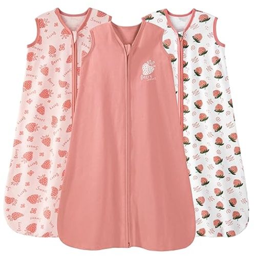Unnivoll Baby Sleep Sack 6-12 Months 3 Pack 100% Cotton Lightweight 0.5 TOG Wearable Blanket Baby Sleep Bag with 2-Way Zipper for Newborn Infant Toddler Pink