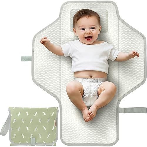 KeaBabies Portable Changing Pad for Baby, Travel – 26 x 21 Wipeable, Waterproof, Foldable Baby Diaper Changing Mat for Diaper Bag, Caddy, Car, Bed, Newborn, Compact Changer Mat Station (Acacia)
