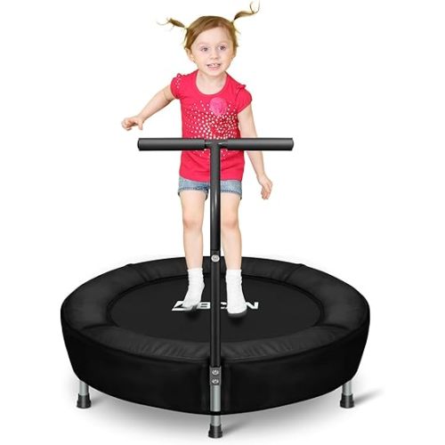 BCAN 36'' Mini Folding Ages 2 to 5 Toddler Trampoline with Handle for Kids, Two Ways to Assemble The Handle, Indoor/Garden Toddlers Trampoline with Super Safe Cover for Toddlers