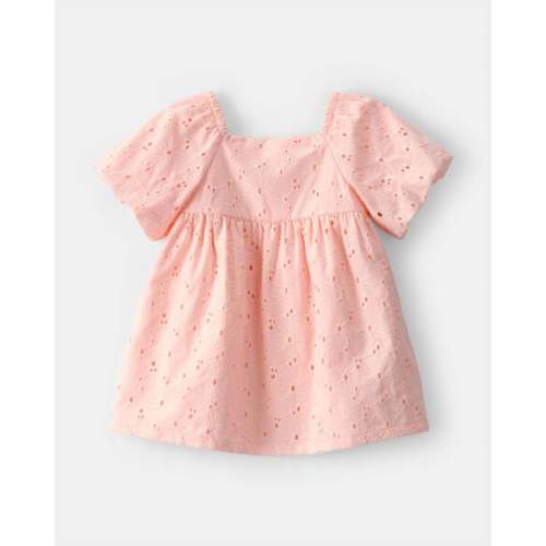 Baby Girl Short-Sleeve Eyelet Dress - Pink | Carter's