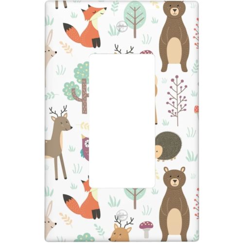 Cartoon Animal Deer Bear Fox Light Switch Cover Decorative Single Toggle Plastic Wall Plate Outlet Cover for Women Girls Bedroom Kitchen Living Room Decor 4.5 * 2.76