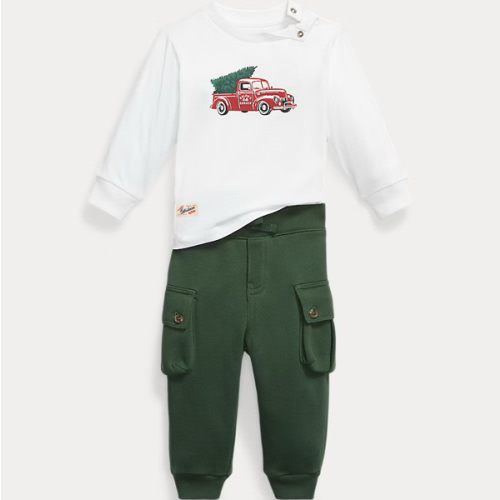 Truck-Print Jersey Tee & Fleece Pant Set