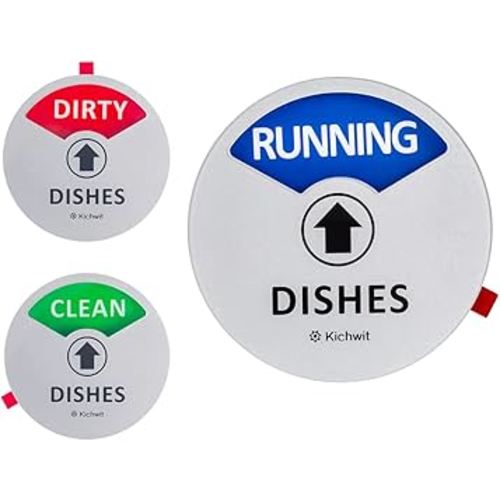 Kichwit Clean Dirty Dishwasher Magnet with The 3rd Option “Running”, Perfect for Quiet Dishwashers, Non-Scratch Strong Magnet Backing, Residue Free Adhesive Included, 3.5” Diameter, Silver