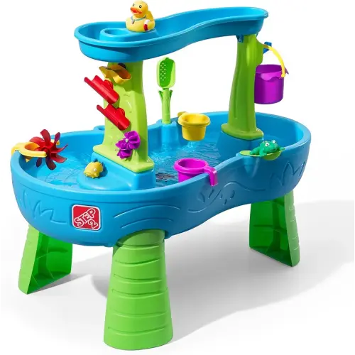 Step2 Rain Showers Splash Pond Water Table, Kids Water and Sand Activity Sensory Playset, Summer Outdoor Toys, 13 Piece Water Toy Accessories, For Toddlers 1.5+ Years Old, Blue & Green