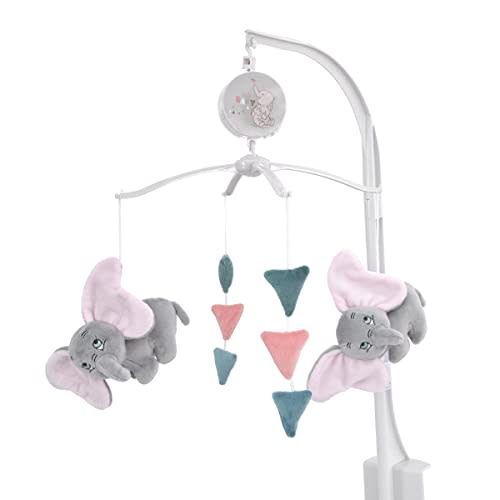 NoJo Disney Dumbo Hello Baby Grey, White, Rose and Teal Circus Banner Musical Mobile