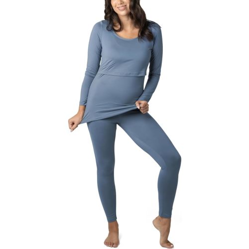 Kindred Bravely Jane Maternity Pajamas & Postpartum Lounge Sets for Women, Long Sleeve Nursing Pajamas (Slate Blue, X-Large)