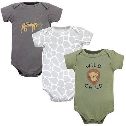Hudson Baby Infant Boy Cotton Bodysuits, Safari Life 3-Pack