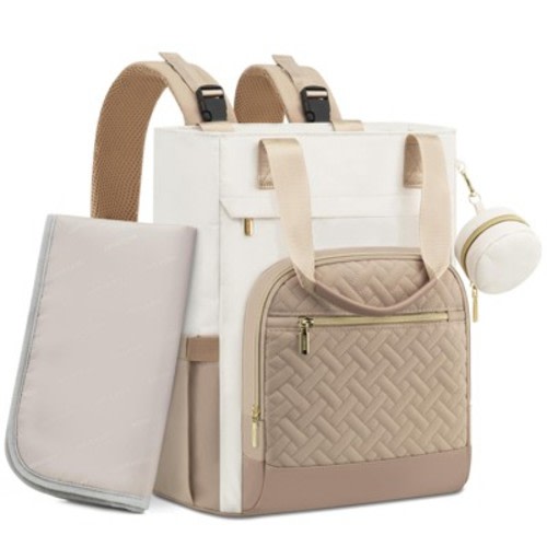 Itopfox Large Capacity Diaper Backpack with Foldable Changing Pad, Waterproof Baby Bag for Parents, Ivory Khaki