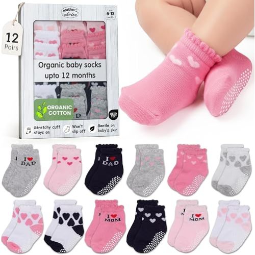 Organic Cotton Blend 12 Pairs Unisex Soft Baby Sock 6-12 M Gift Registry