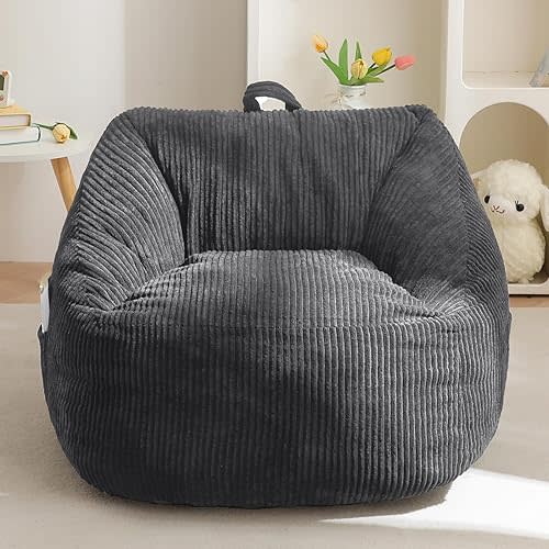 MAXYOYO Kids Bean Bag Chair, Bean Bag Couch with Handle, Comfy Toddler Chair for Boys and Girls, Accent Sofa Chair with Pocket for Gaming Reading Relaxing, Dark Grey