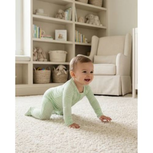 Baby Pistachio Gingham Bamboo Sleeper