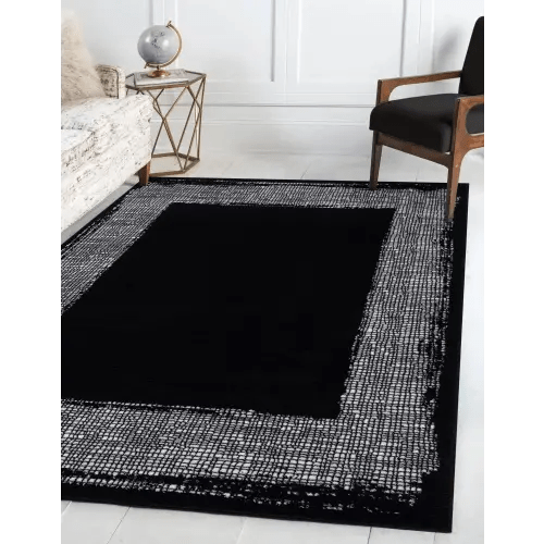 Beverly Rug Indoor Area Rug Modern, Easy Cleaning Carpet for Living Room, Black Off White, 8' x 10'
