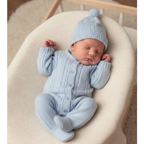 Newborn Boy First Sky Blue Outfit Spanish Knitted First Outfit Knit Clothing Baby Footie Pregnant Suit Knitted Baby Room Maternity