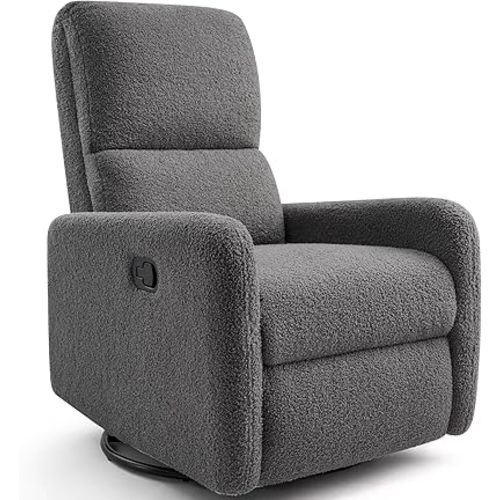Jocisland Swivel Glider Rocking Recliner Chair for Adults, Nursery Rocker Reclining, Comfy Upholstered Single Sofa Armchair for Living Room Bedroom Nursing, Teddy Gray