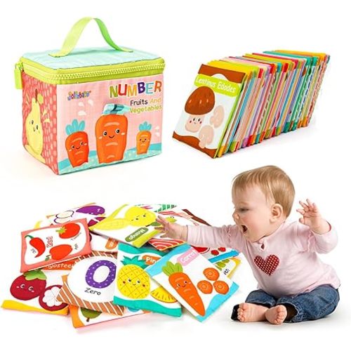 Jollybaby Reusable Soft Flash Cards for Baby 0-6-12-18 Months, Preschool Learning Resource Toys for 0-1-2-3-4 Years, Montessori Sensory Sight Words Numbers Toy - Easter Gifts for Toddler