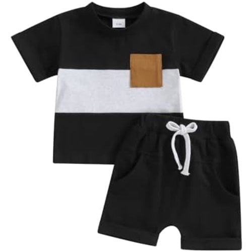Infant Baby Boy Summer Clothes Color Block Short Sleeve T Shirt Stretch Rolled Shorts Cute Newborn Toddler Outfits