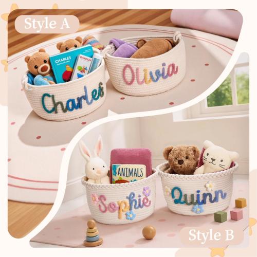 Personalized Baby Basket · Christmas Gift · Monogrammed Woven Basket · Cotton Knitted Nursery Basket · Baby Shower Basket · Grandbaby Gift