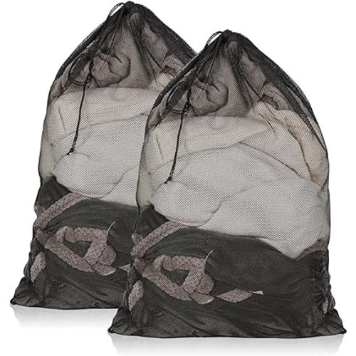 2 Pack Mesh Laundry Bags, 23 x 34 Inches Heavy Duty Mesh Laundry Bag, Large Laundry Drawstring Bag for College, Dorm, Travel, Family and Apartment Dwellers, Black